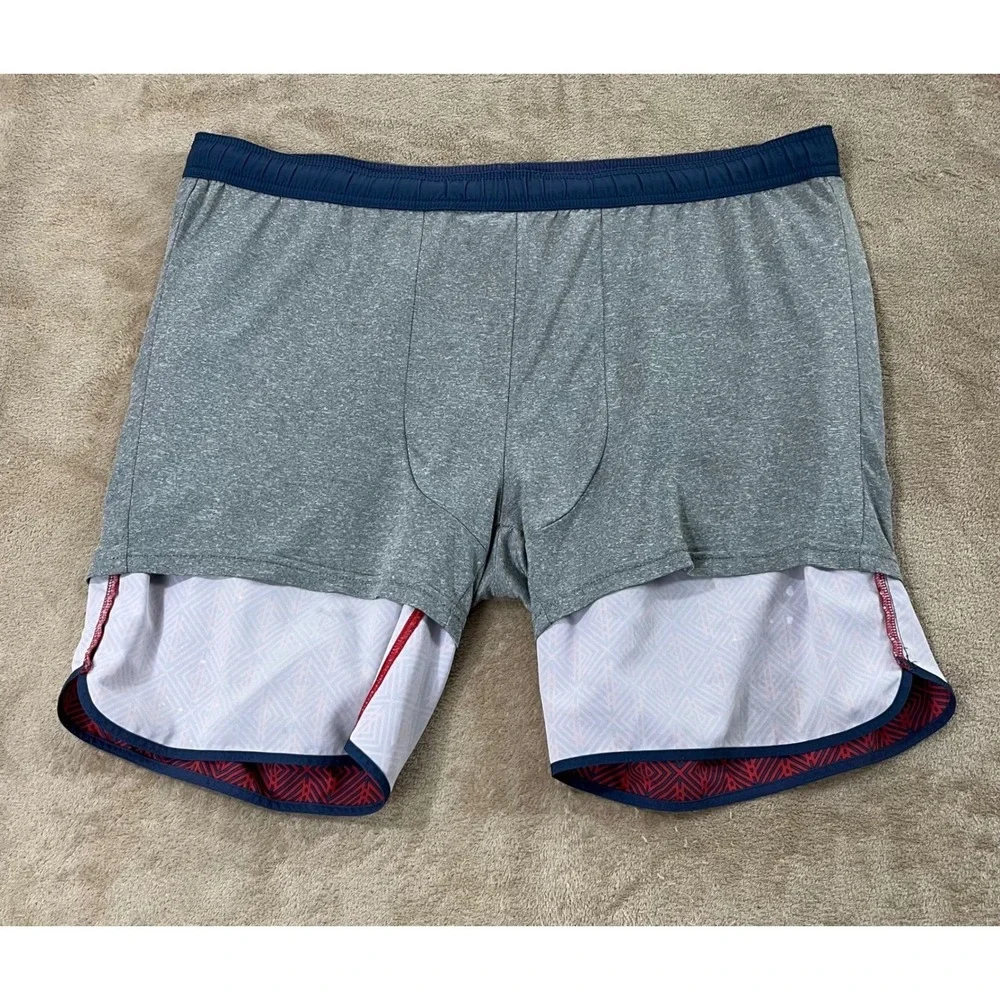 Fair Harbor Swim Trunks Shorts XL Red Geometric Pattern Recycled Polyester Blend